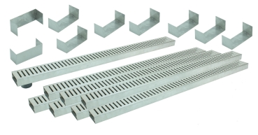 Entwässerungsrinnen Edelstahl superflach Rost Schlitzdesign SET Typ 8, System 35/80